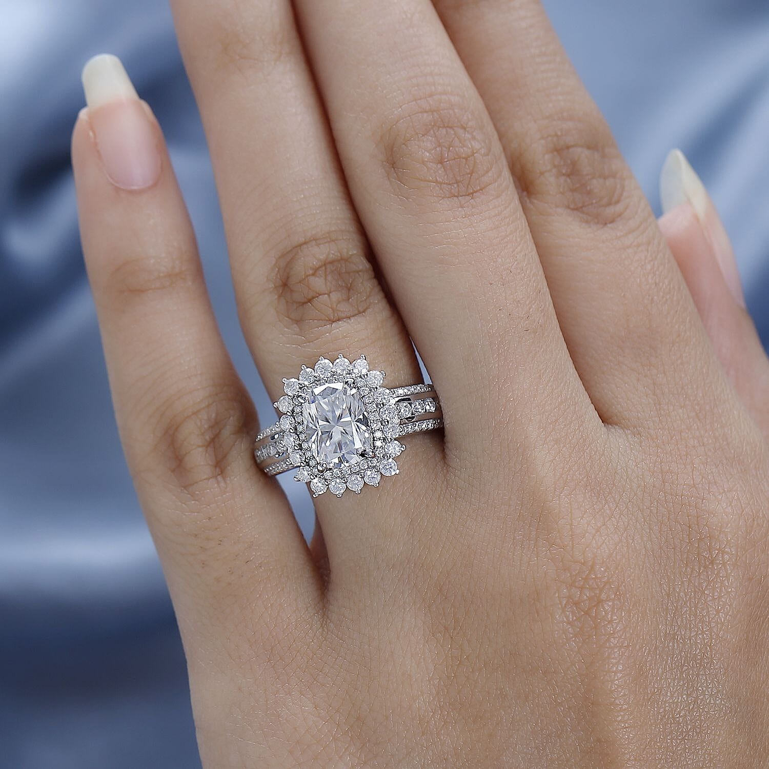 Moissanite Double Halo Ring in Platinum Over Sterling Silver (Size 10.0) 2.70 ctw