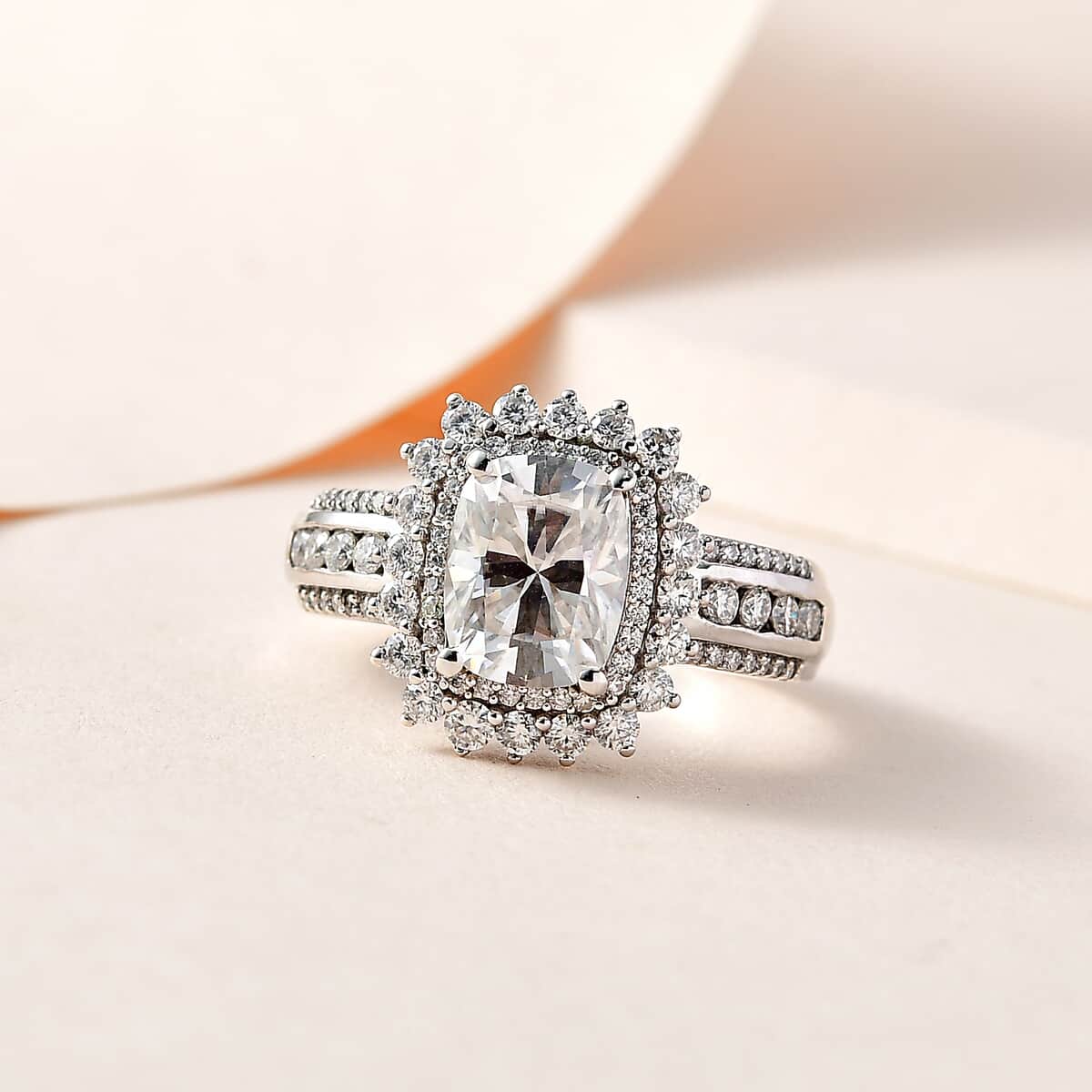 Moissanite Double Halo Ring in Platinum Over Sterling Silver (Size 6.0) 2.70 ctw image number 1