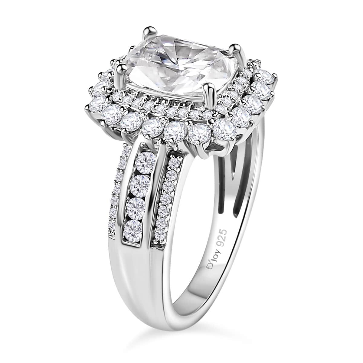 Moissanite Double Halo Ring in Platinum Over Sterling Silver (Size 6.0) 2.70 ctw image number 3