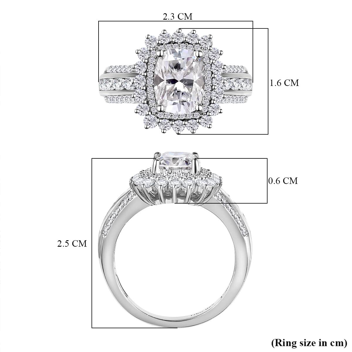 Moissanite Double Halo Ring in Platinum Over Sterling Silver (Size 6.0) 2.70 ctw image number 5