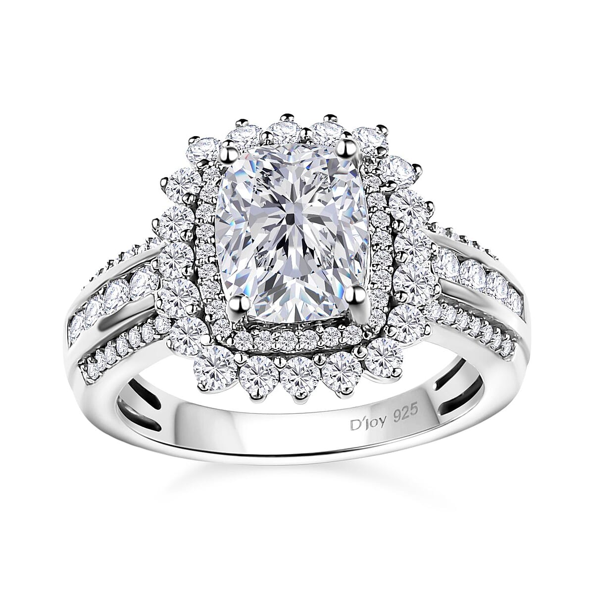 Moissanite Double Halo Ring in Platinum Over Sterling Silver (Size 9.0) 2.70 ctw image number 0