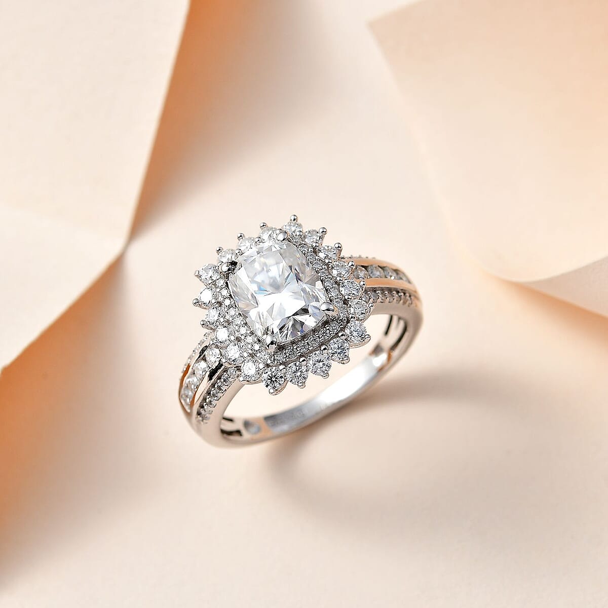Moissanite Double Halo Ring in Platinum Over Sterling Silver (Size 9.0) 2.70 ctw image number 1