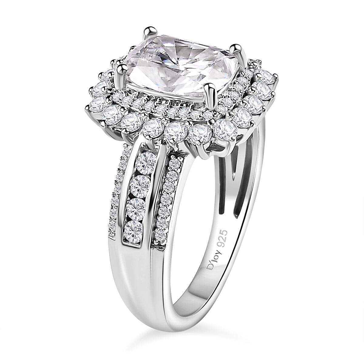 Moissanite Double Halo Ring in Platinum Over Sterling Silver (Size 9.0) 2.70 ctw image number 3