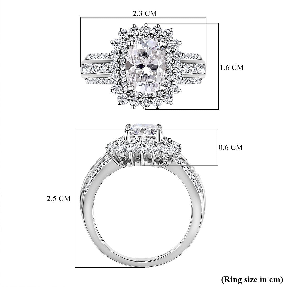 Moissanite Double Halo Ring in Platinum Over Sterling Silver (Size 9.0) 2.70 ctw image number 5