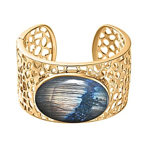 Karis Malagasy Labradorite Cuff Bracelet in 18K YG Plated (6.50 In) 70.85 ctw