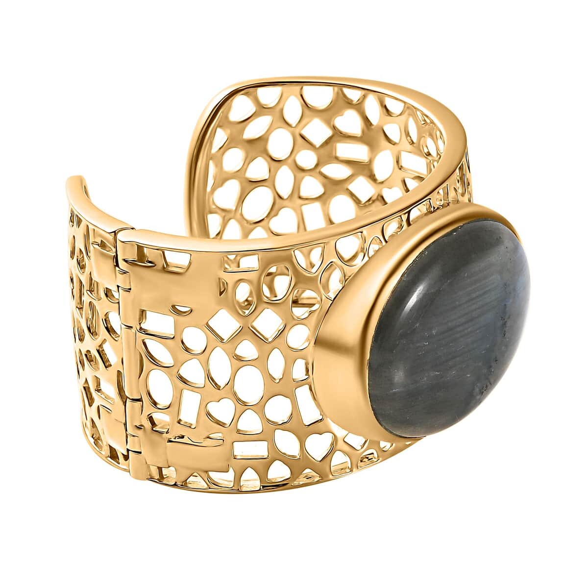 Karis Malagasy Labradorite Cuff Bracelet in 18K YG Plated (6.50 In) 70.85 ctw image number 4