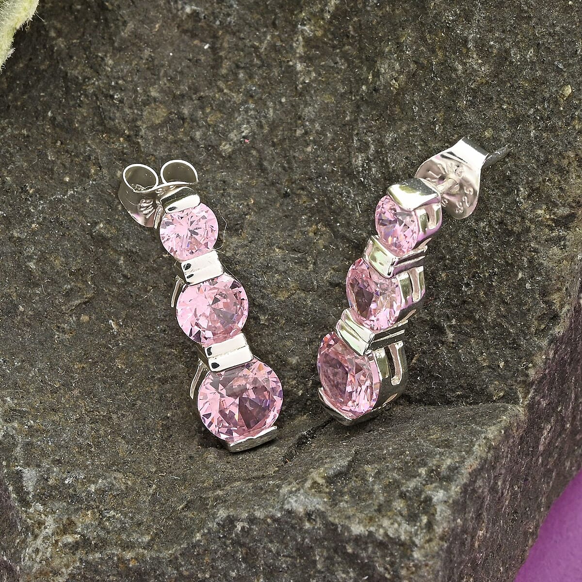 Simulated Pink Diamond Earrings in Sterling Silver 2.00 ctw image number 1