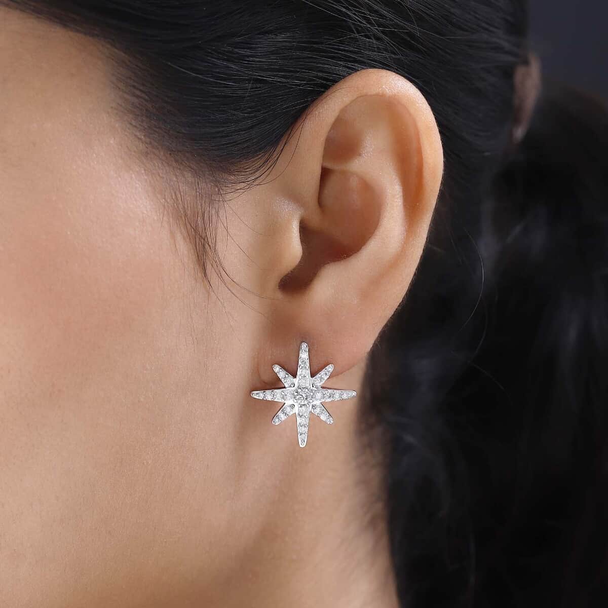 Moissanite Starburst Stud Earrings in Platinum Over Sterling Silver 0.90 ctw image number 2