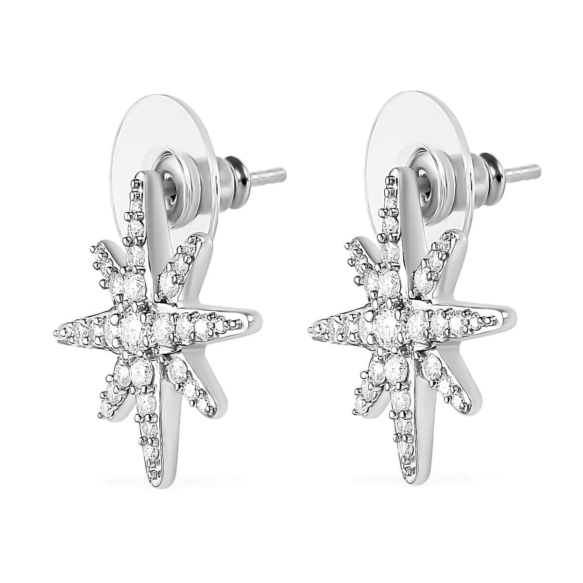 Moissanite Starburst Stud Earrings in Platinum Over Sterling Silver 0.90 ctw image number 3