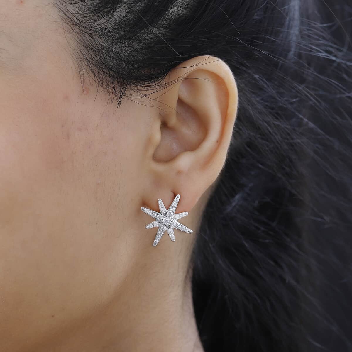 Moissanite Starburst Stud Earrings in Vermeil Rose Gold Over Sterling Silver 0.90 ctw image number 2