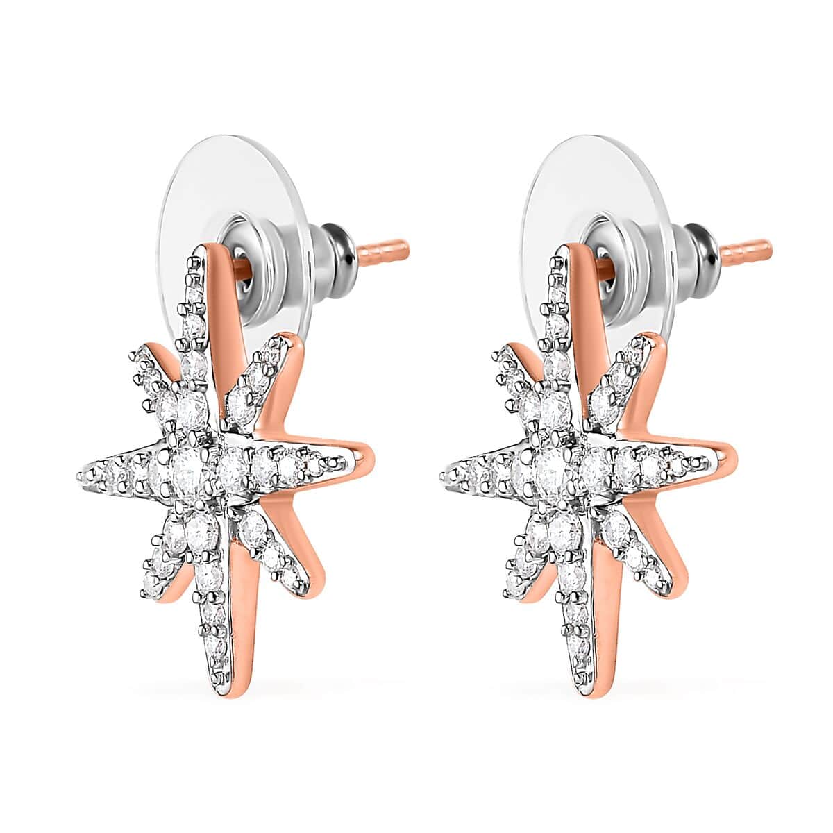 Moissanite Starburst Stud Earrings in Vermeil Rose Gold Over Sterling Silver 0.90 ctw image number 3