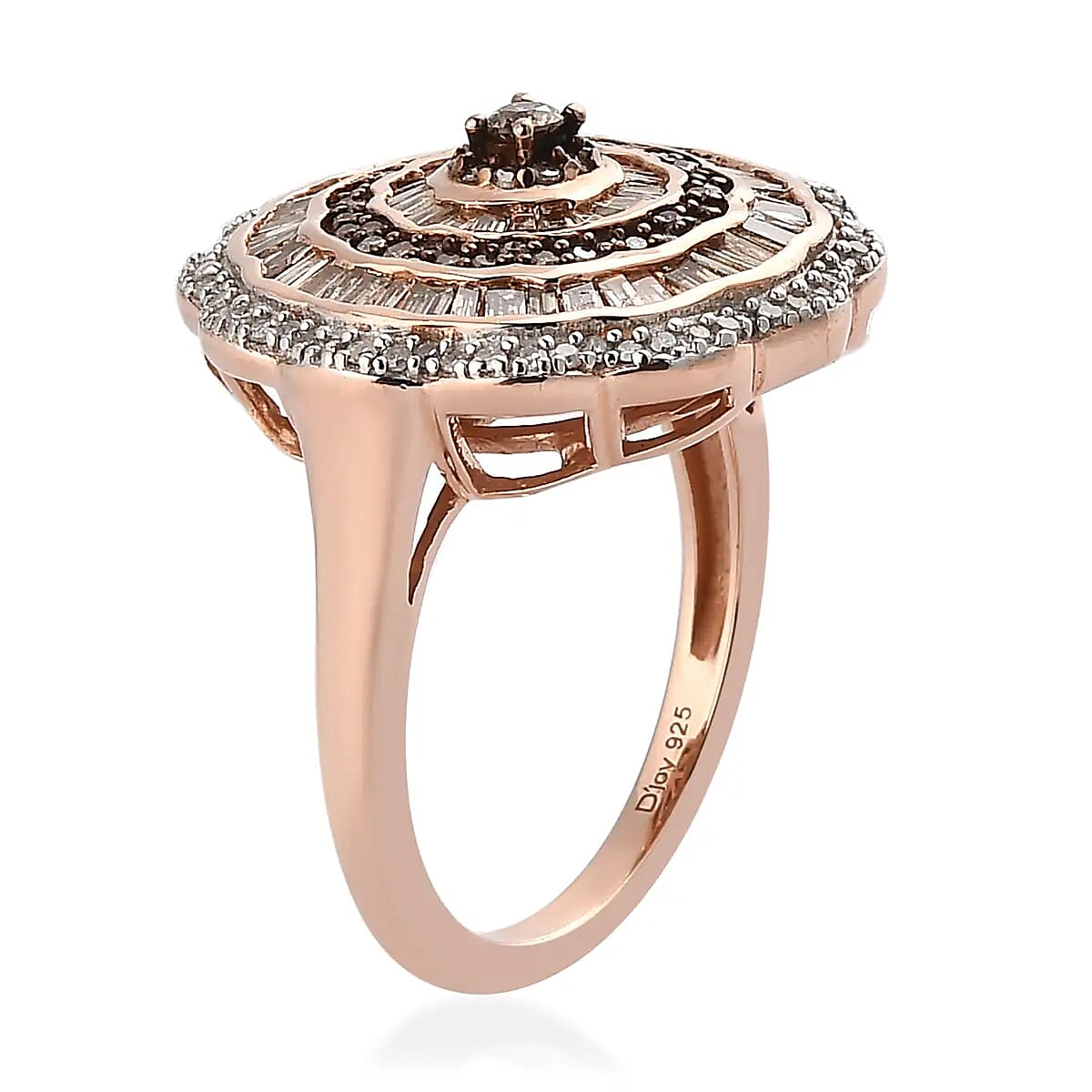 Natural Champagne and White Diamond Cocktail Ring in Vermeil RG Over Sterling Silver 1.50 ctw image number 4