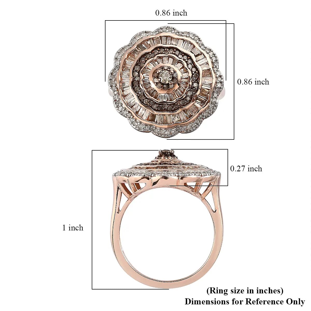 Natural Champagne and White Diamond Cocktail Ring in Vermeil RG Over Sterling Silver 1.50 ctw image number 6