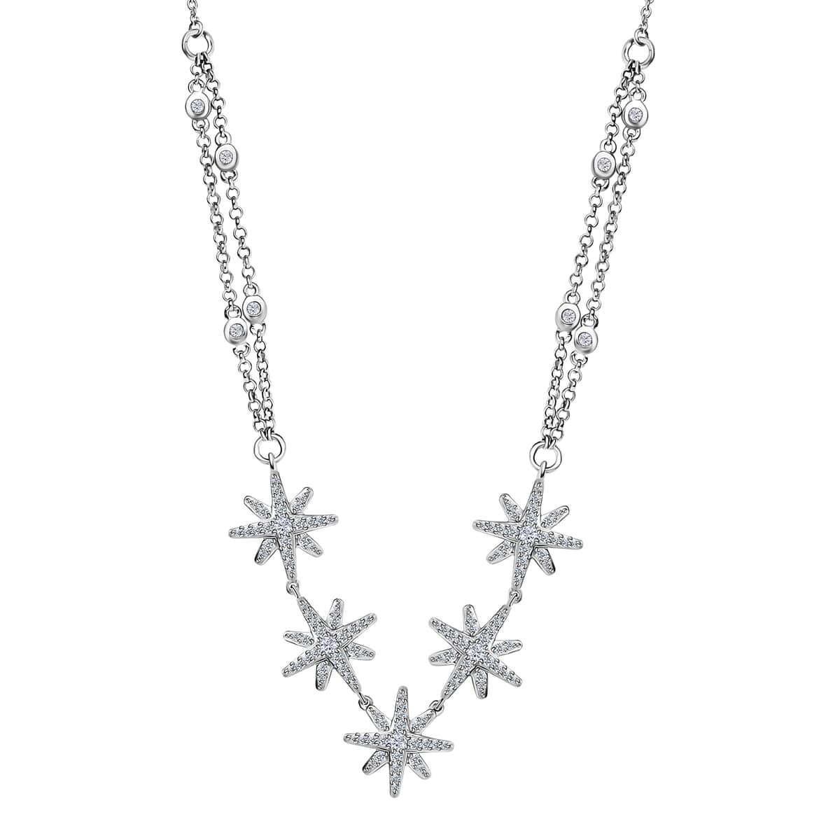 Moissanite 1.90 ctw Starburst Station Necklace 18 Inches in Platinum Over Sterling Silver image number 0