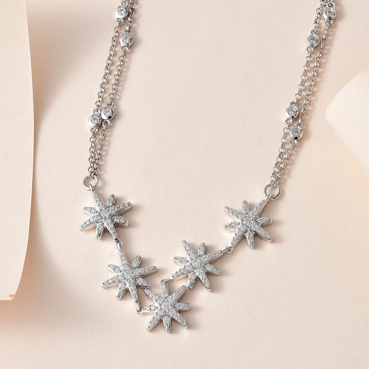 Moissanite 1.90 ctw Starburst Station Necklace 18 Inches in Platinum Over Sterling Silver image number 1