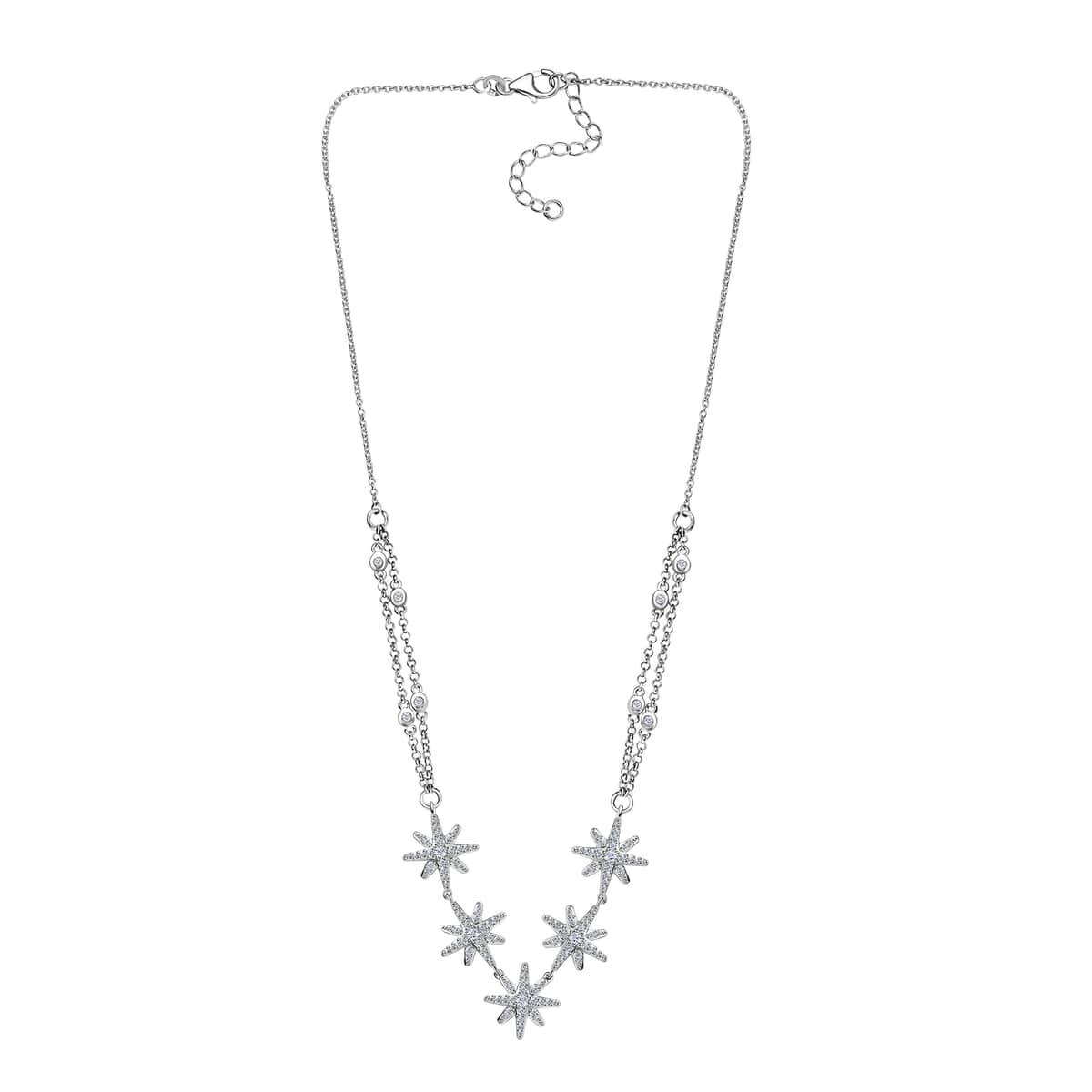 Moissanite 1.90 ctw Starburst Station Necklace 18 Inches in Platinum Over Sterling Silver image number 3