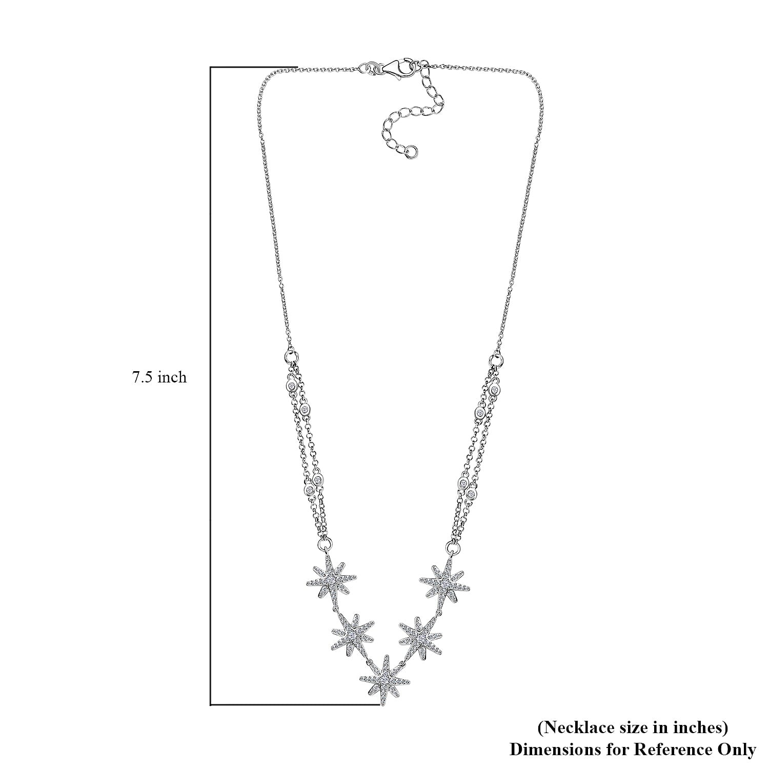Moissanite 1.90 ctw Starburst Station Necklace 18 Inches in Platinum Over Sterling Silver