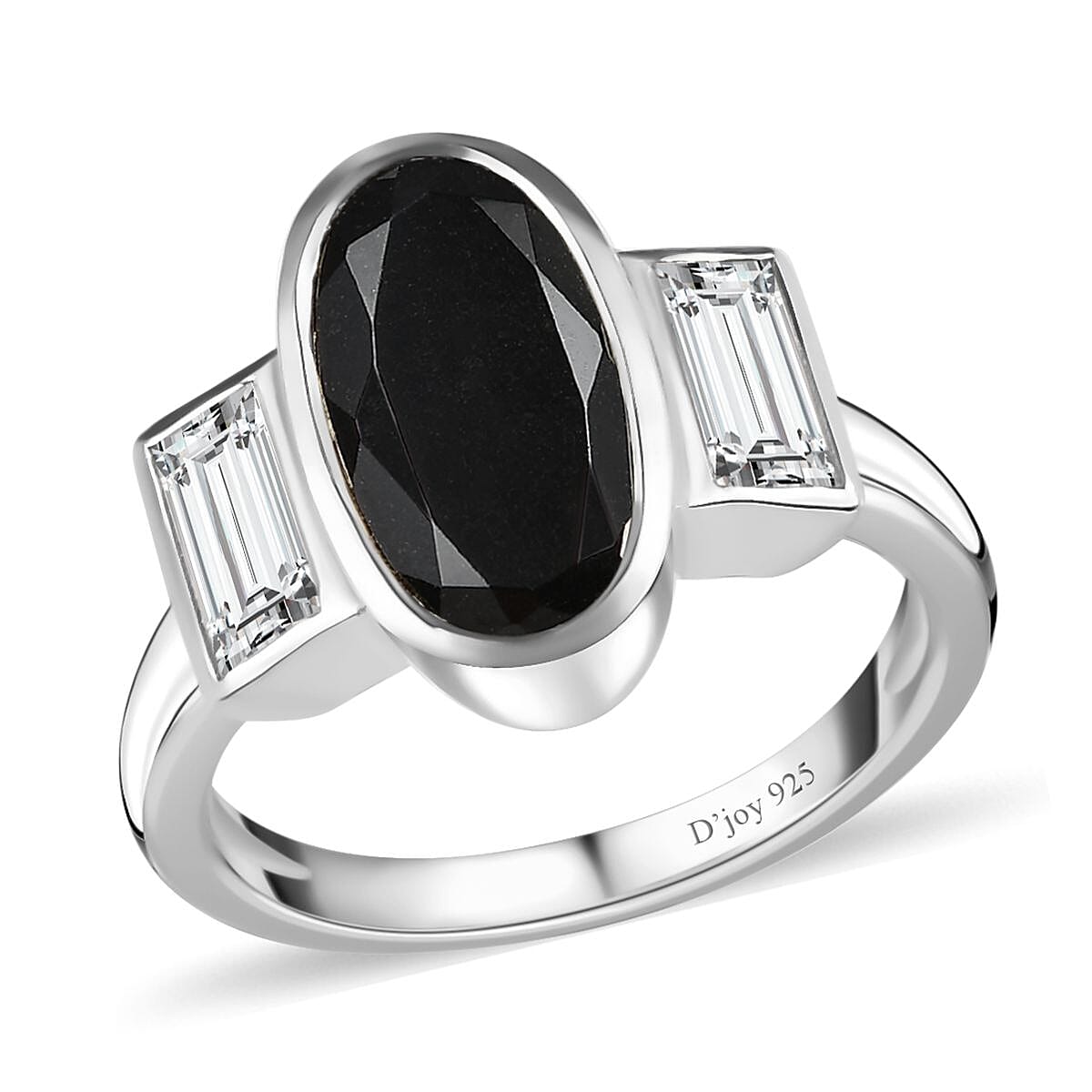 Australian Black Tourmaline and Moissanite Ring in Platinum Over Sterling Silver (Size 5.0) 3.15 ctw