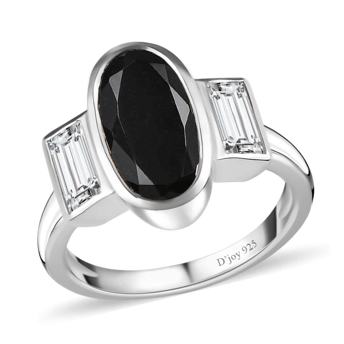 Australian Black Tourmaline, Moissanite Ring in Platinum Over Sterling Silver (Size 5.0) 3.15 ctw image number 0