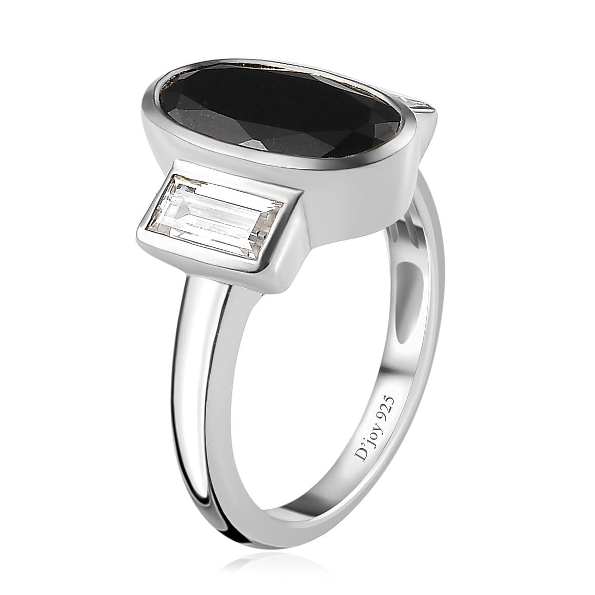 Australian Black Tourmaline and Moissanite Ring in Platinum Over Sterling Silver (Size 5.0) 3.15 ctw