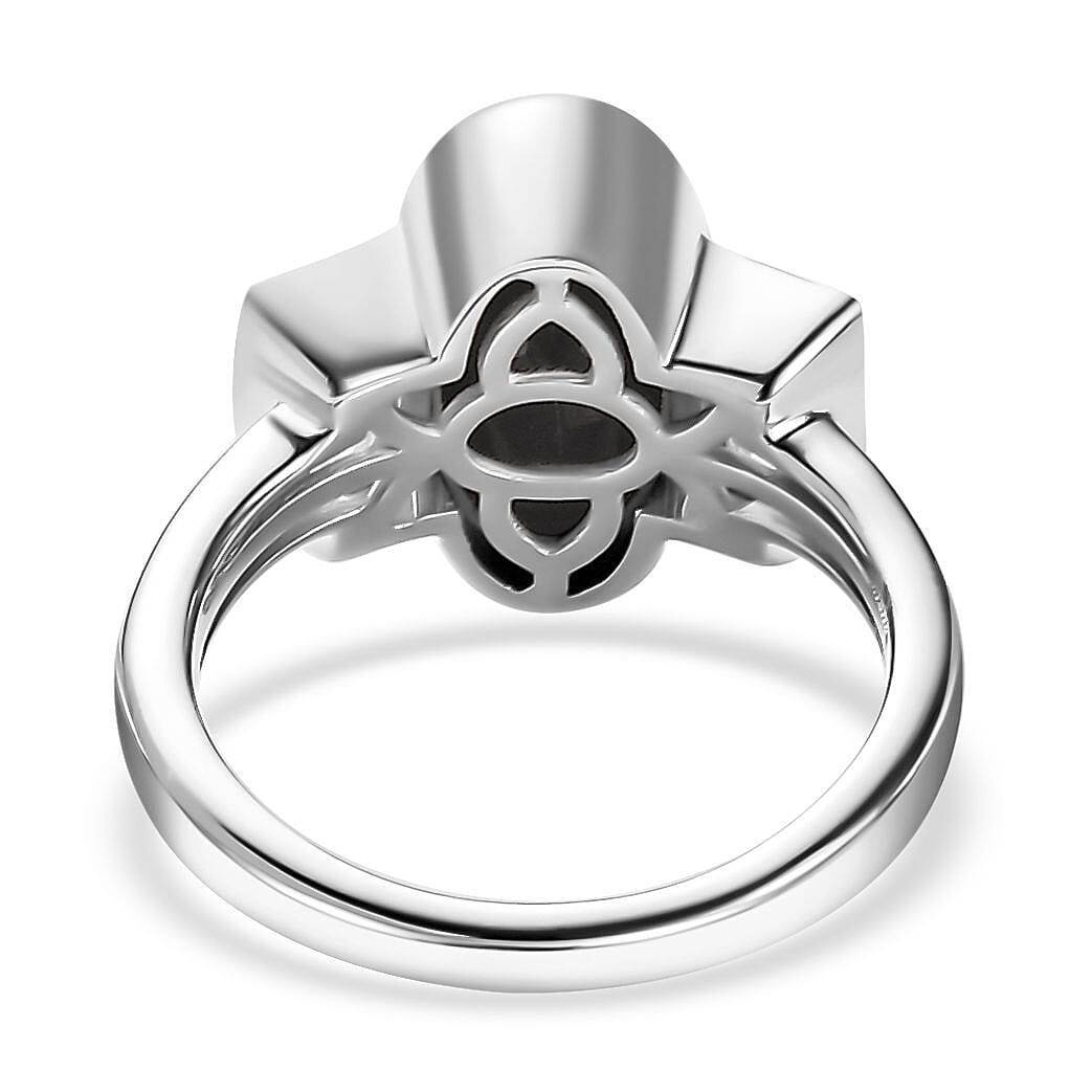 Australian Black Tourmaline and Moissanite Ring in Platinum Over Sterling Silver (Size 5.0) 3.15 ctw