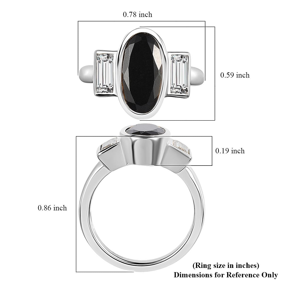 Australian Black Tourmaline and Moissanite Ring in Platinum Over Sterling Silver (Size 5.0) 3.15 ctw