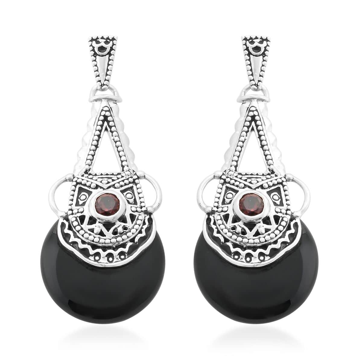 Sajen Silver AAA Black Onyx and Mozambique Garnet Earrings in Platinum Over Sterling Silver 11.30 ctw image number 0