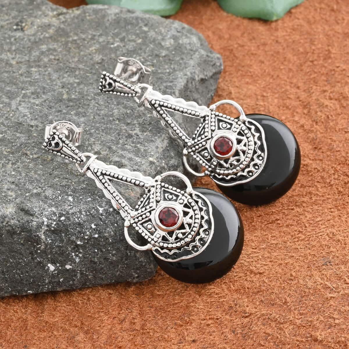 Sajen Silver AAA Black Onyx and Mozambique Garnet Earrings in Platinum Over Sterling Silver 11.30 ctw image number 1