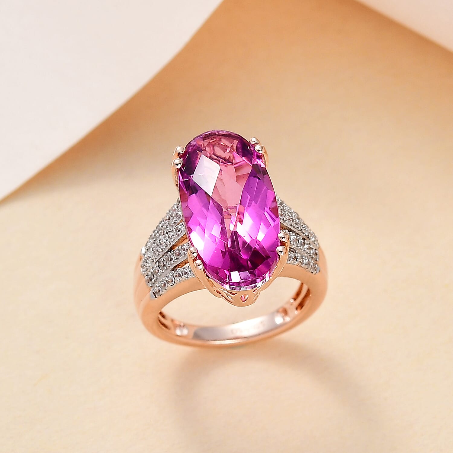 Radiant Orchid Quartz (Triplet) and White Zircon Ring in Vermeil Rose Gold Over Sterling Silver (Size 10.0) 10.85 ctw