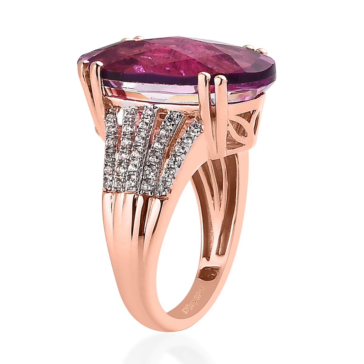Radiant Orchid Quartz (Triplet) and White Zircon Ring in Vermeil Rose Gold Over Sterling Silver (Size 10.0) 10.85 ctw