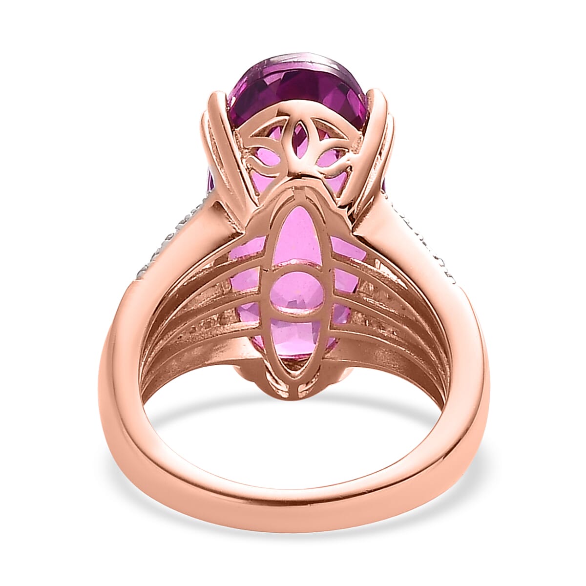 Radiant Orchid Quartz (Triplet) and White Zircon Ring in Vermeil Rose Gold Over Sterling Silver (Size 10.0) 10.85 ctw