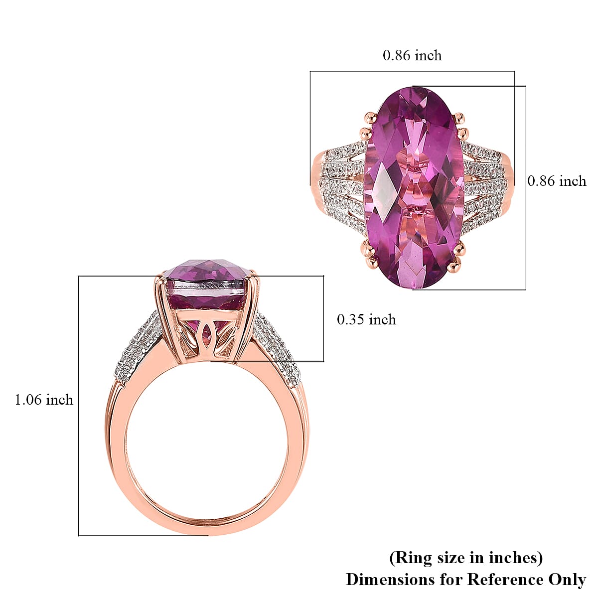 Radiant Orchid Quartz (Triplet) and White Zircon Ring in Vermeil Rose Gold Over Sterling Silver (Size 10.0) 10.85 ctw