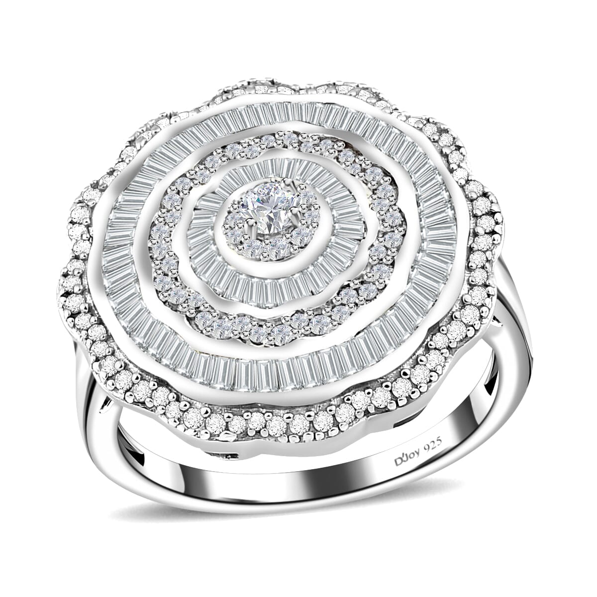 White Diamond Ring, White Diamond Accent Ring, Diamond Cluster Ring, Cluster Cocktail Ring, Floral Cluster Ring, Platinum Over Sterling Silver Ring 1.50 ctw image number 0