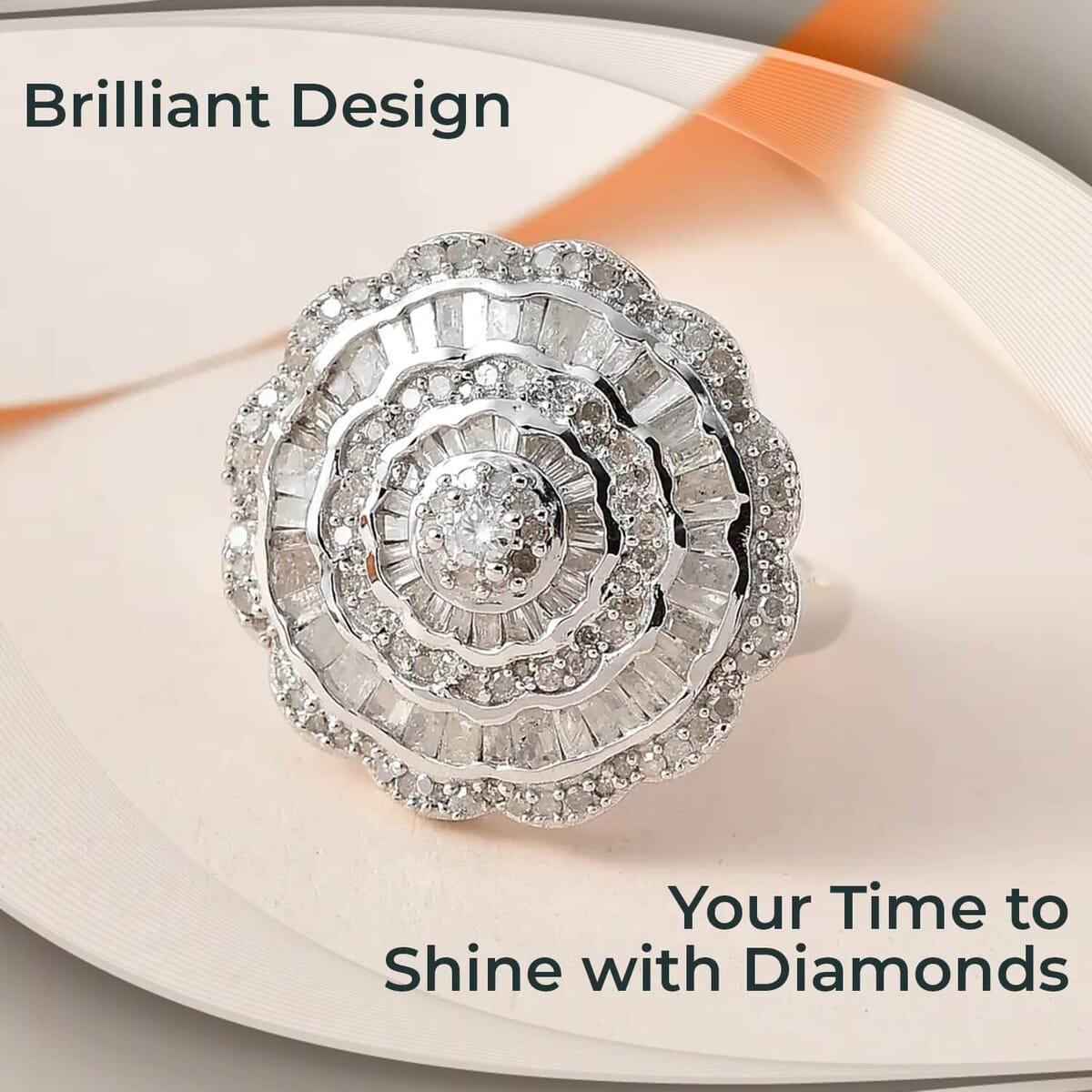White Diamond Ring, White Diamond Accent Ring, Diamond Cluster Ring, Cluster Cocktail Ring, Floral Cluster Ring, Platinum Over Sterling Silver Ring 1.50 ctw image number 1