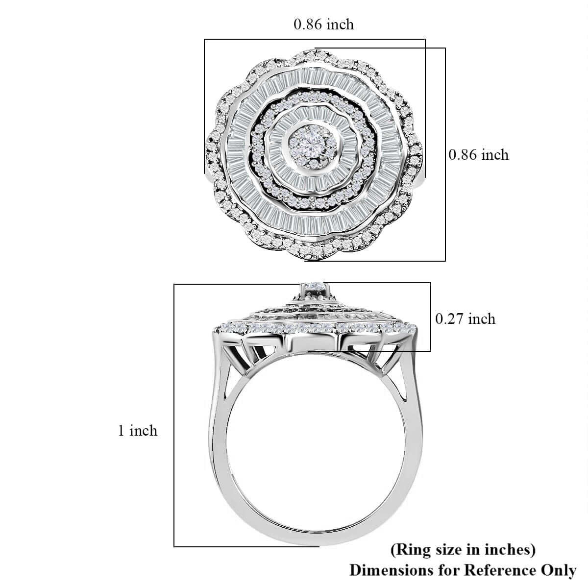 White Diamond Ring, White Diamond Accent Ring, Diamond Cluster Ring, Cluster Cocktail Ring, Floral Cluster Ring, Platinum Over Sterling Silver Ring 1.50 ctw image number 6