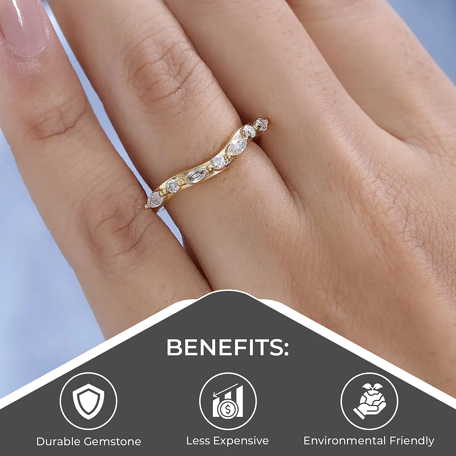 Moissanite Chevron Band Ring in Vermeil Yellow Gold Over Sterling Silver (Size 5.0) 0.35 ctw