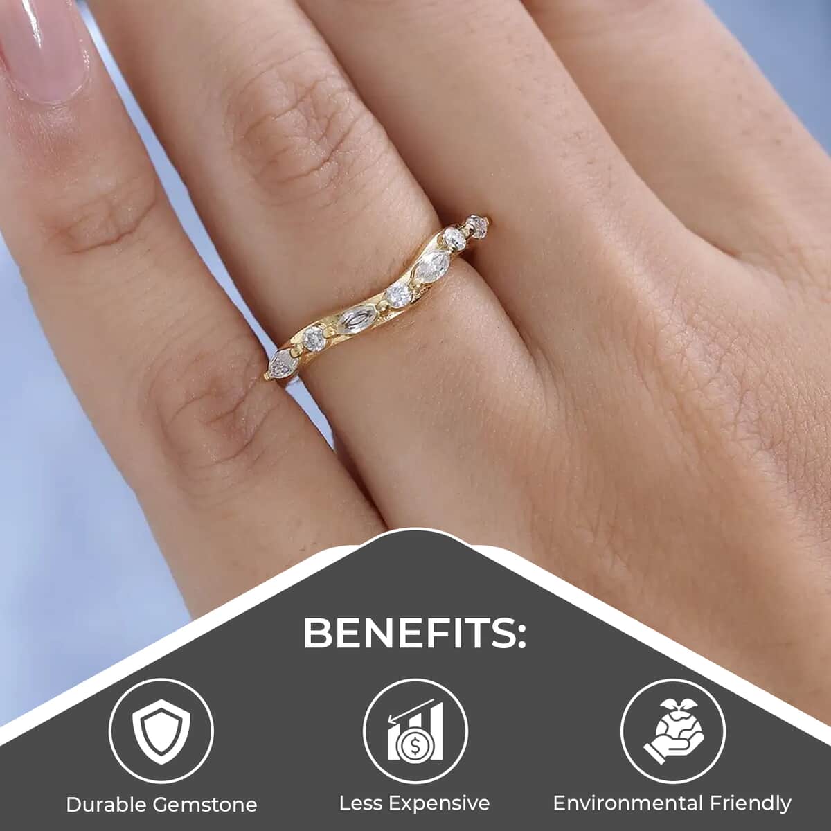 Moissanite Chevron Band Ring in Vermeil Yellow Gold Over Sterling Silver (Size 5.0) 0.35 ctw image number 3