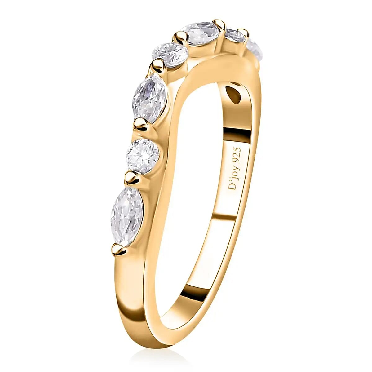 Moissanite Chevron Band Ring in Vermeil Yellow Gold Over Sterling Silver (Size 5.0) 0.35 ctw