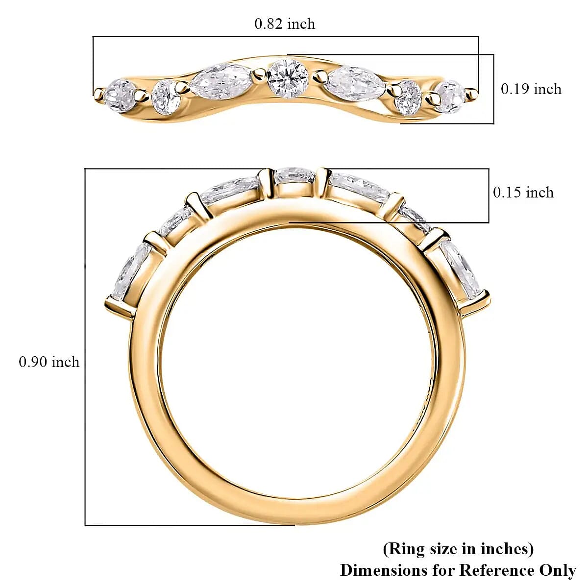 Moissanite Chevron Band Ring in Vermeil Yellow Gold Over Sterling Silver (Size 5.0) 0.35 ctw