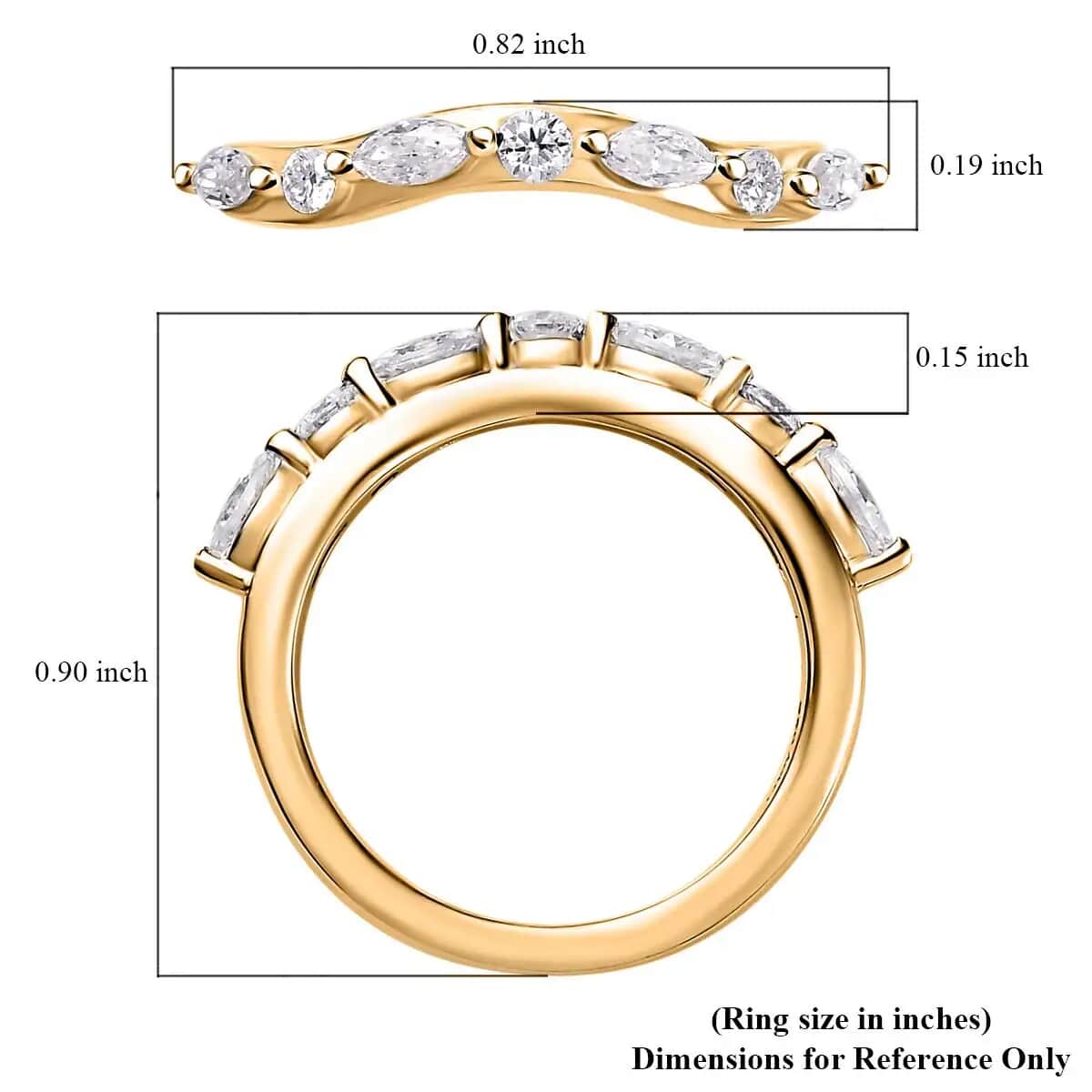 Moissanite Chevron Band Ring in Vermeil Yellow Gold Over Sterling Silver (Size 5.0) 0.35 ctw image number 6