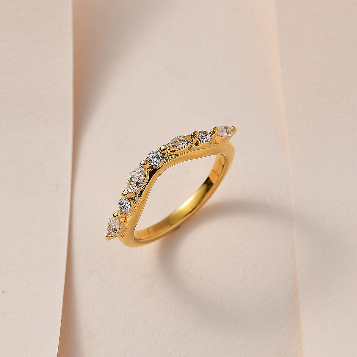 Moissanite (Mrq 4x2mm) Band Ring in Vermeil YG Over Sterling Silver (Size 7.0) 0.35 ctw image number 1