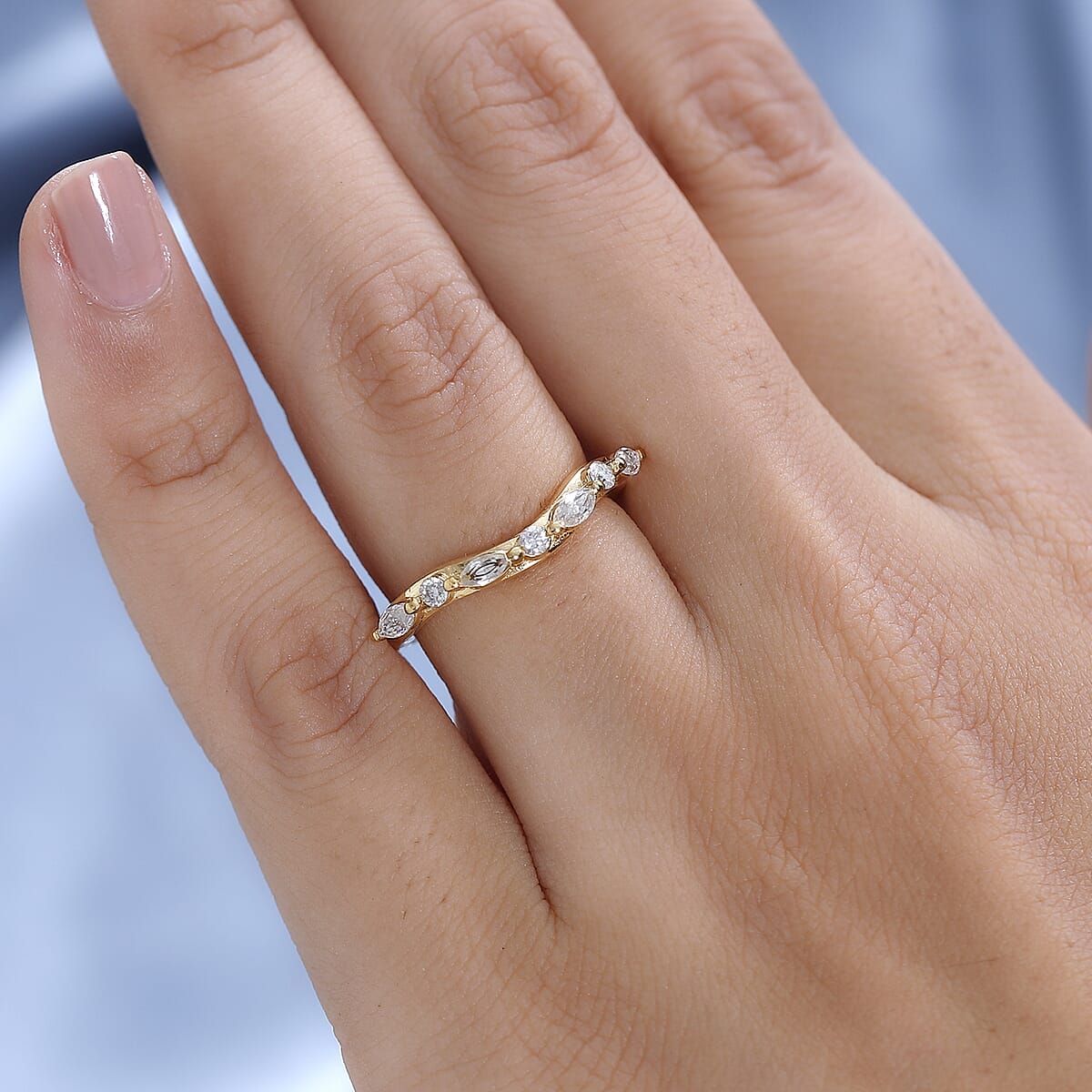 Moissanite (Mrq 4x2mm) Band Ring in Vermeil YG Over Sterling Silver (Size 7.0) 0.35 ctw image number 2