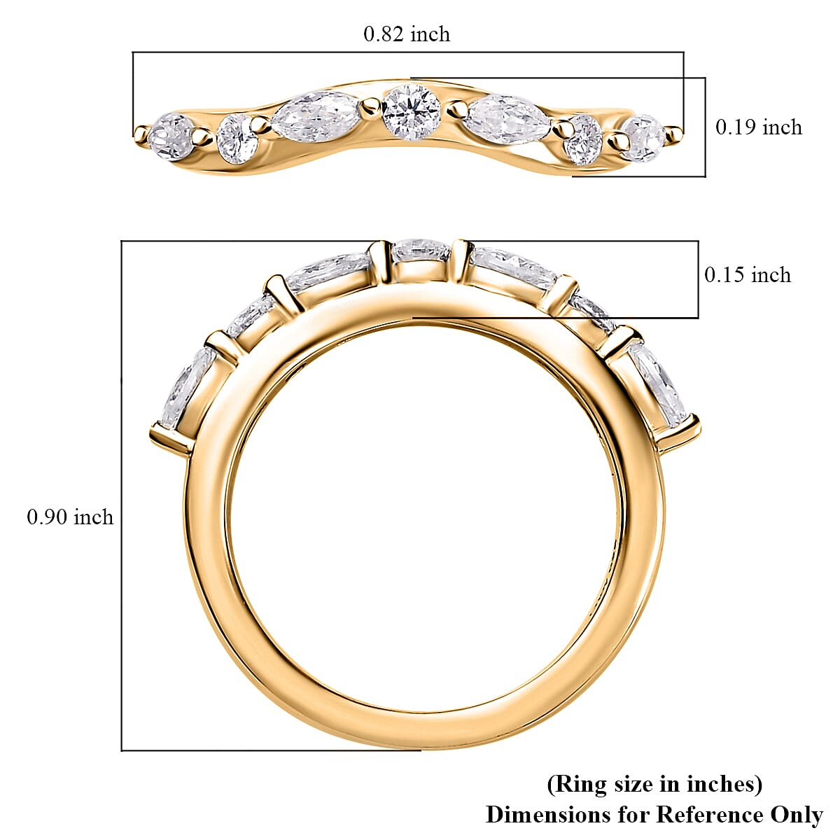 Moissanite (Mrq 4x2mm) Band Ring in Vermeil YG Over Sterling Silver (Size 7.0) 0.35 ctw image number 5