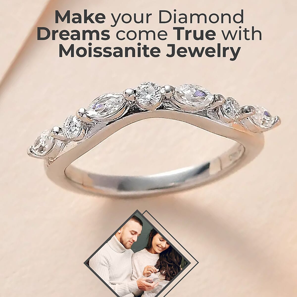 Moissanite Chevron Band Ring in Platinum Over Sterling Silver (Size 7.0) 0.35 ctw image number 1