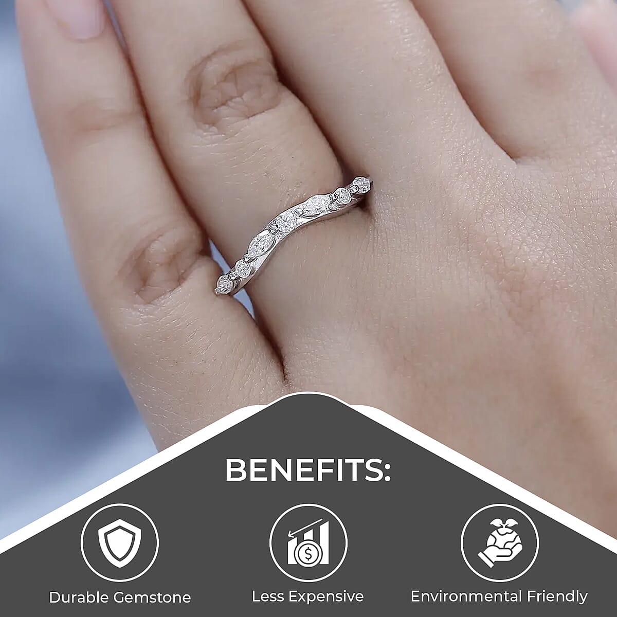 Moissanite Chevron Band Ring in Platinum Over Sterling Silver (Size 8.0) 0.35 ctw image number 3