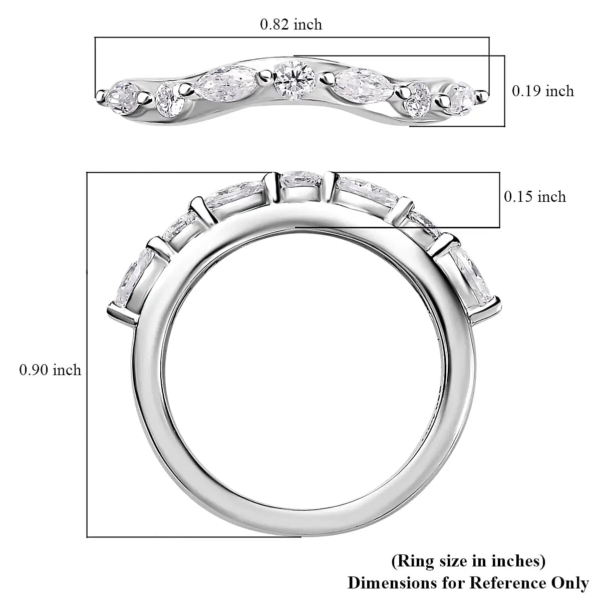 Moissanite Chevron Band Ring in Platinum Over Sterling Silver (Size 8.0) 0.35 ctw image number 6