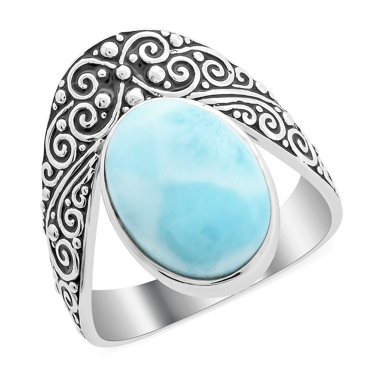 Sajen Silver AAA Larimar Ring in Platinum Over Sterling Silver (Size 10.0) 7.00 ctw image number 0