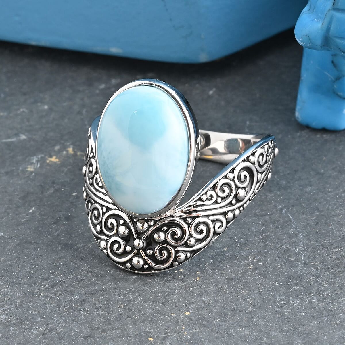 Sajen Silver AAA Larimar Ring in Platinum Over Sterling Silver (Size 10.0) 7.00 ctw image number 1