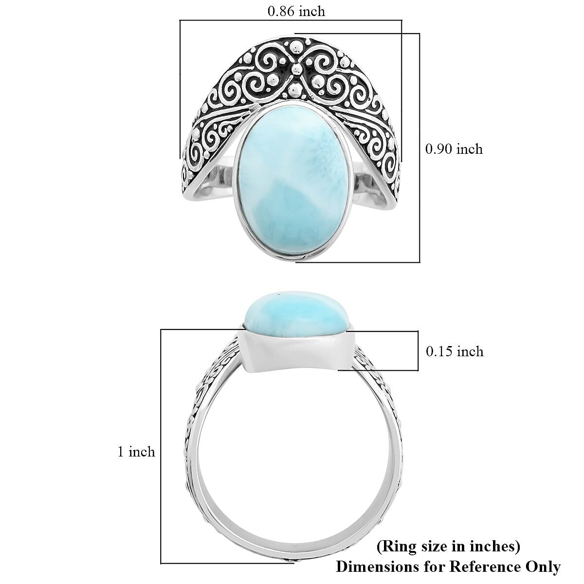 Sajen Silver AAA Larimar Ring in Platinum Over Sterling Silver (Size 10.0) 7.00 ctw image number 5