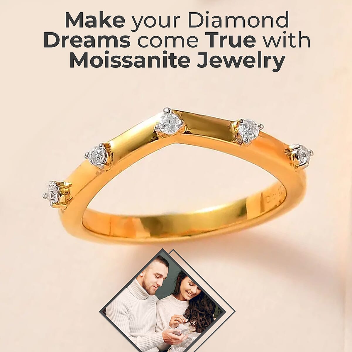 Moissanite Chevron Band Ring in Vermeil Yellow Gold Over Sterling Silver (Size 9.0) 0.05 ctw image number 1